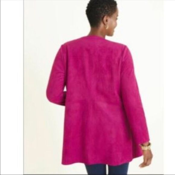 Chico's Faux Suede Jacket Magenta Pink Open Front Size 1 - Picture 2 of 8